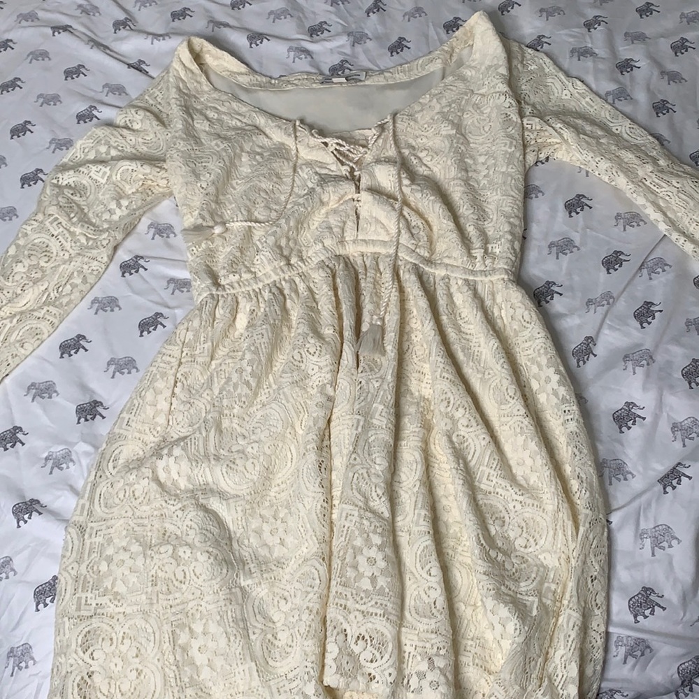 Cream Bell-Sleeve Dress